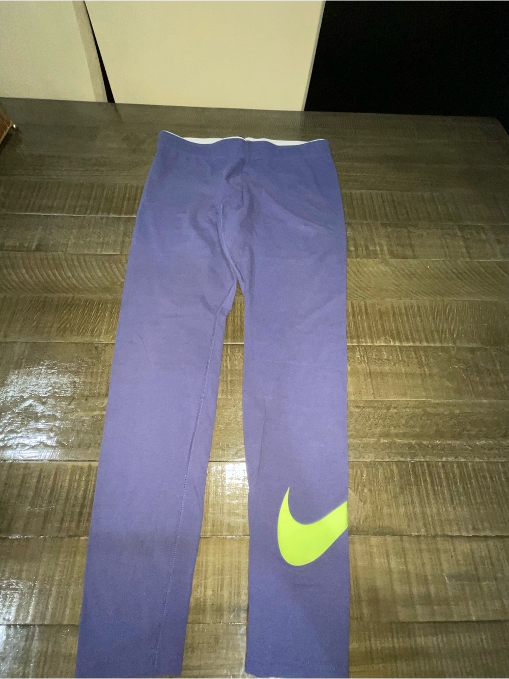 Nike Purple Leggings with Neon Yellow Swoosh